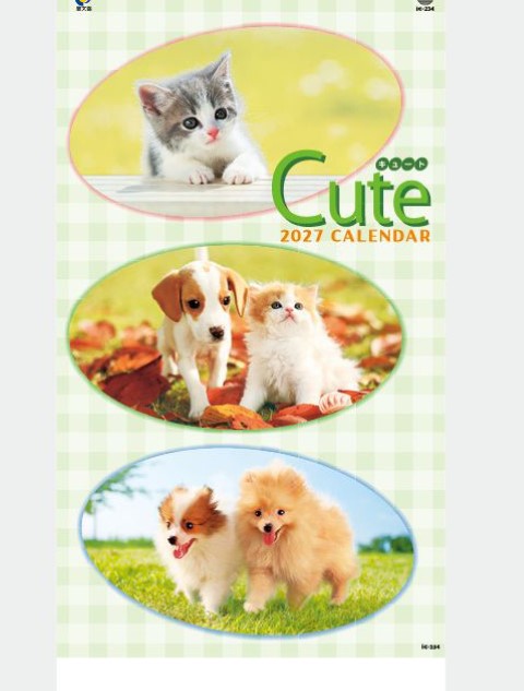 IC-234 CUTE キュートカレンダー 2027年｜ 子犬と子猫の愛らしい表情満載 癒し系