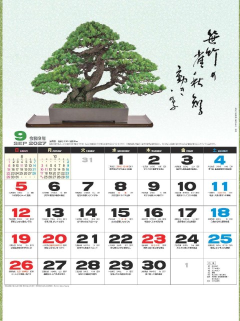 NK-091 一木一草カレンダー壁掛け 2027年｜ 盆栽の美しさと四季の風情を堪能できる盆栽芸術