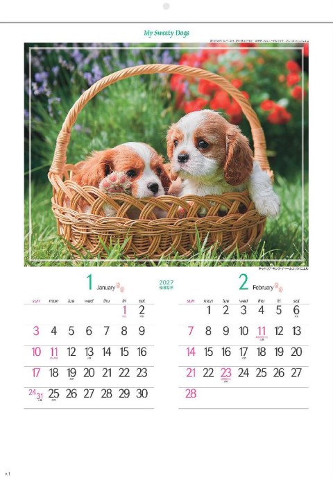SG-162 マイ スウィーティー ドッグカレンダー 2027年｜ 可愛い子犬たちが勢揃いのコンパクト壁掛けカレンダー